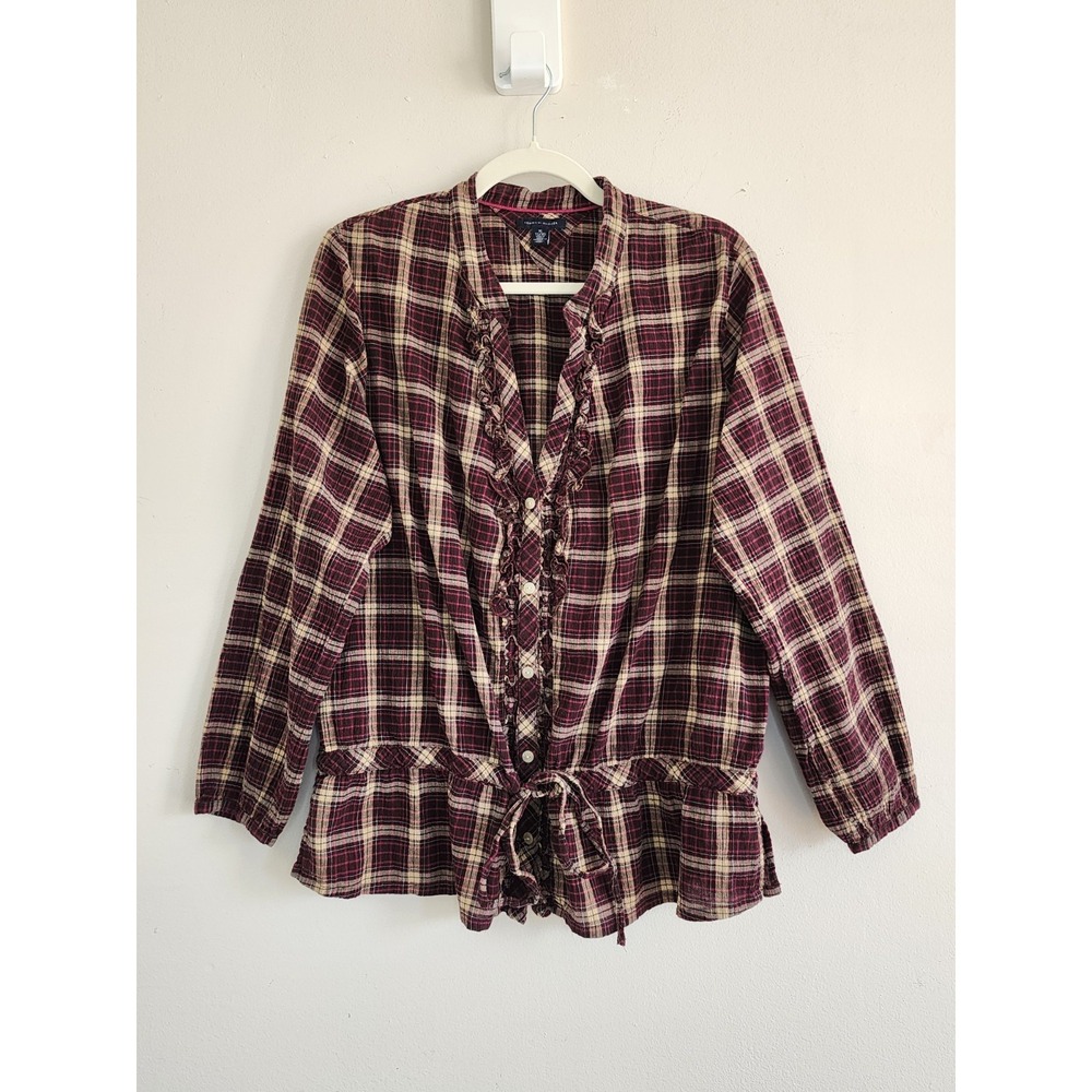 Tommy Hilfiger Womens Ruffle Plaid Flannel XL Western Grunge Cowgirl Casual Fall